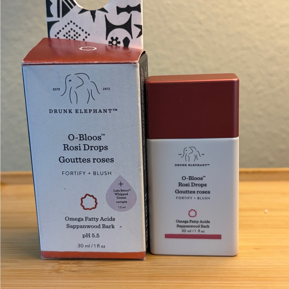 Drunk Elephant O-Bloos Rosi Drops Blush Serum — White bottle with Burgundy cap
